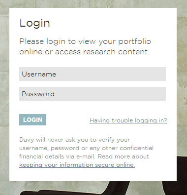 Login Page. Please login to view your portfolio online or to access research content.
